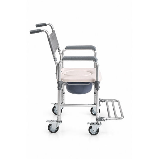 SILLA COMODO DE DUCHA CON DESCANSAPIES DE ALUMINIO